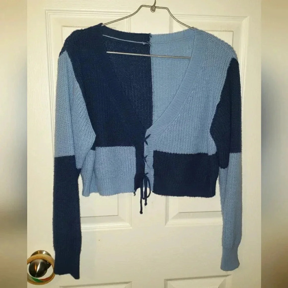 SHEIN| Two-tone Colorblock Faux Tie Front Cardigan - Picture 1 of 4